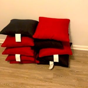Soft house pillows (10) 6 red, 4 black
